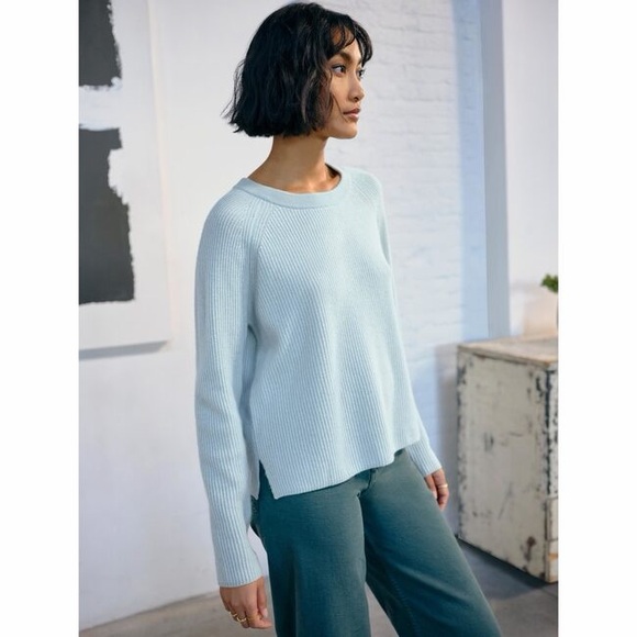 White + Warren lofty Fisherman Rib Cashmere Sweater Pale Jade (blue/green) S NWT - Picture 6 of 13